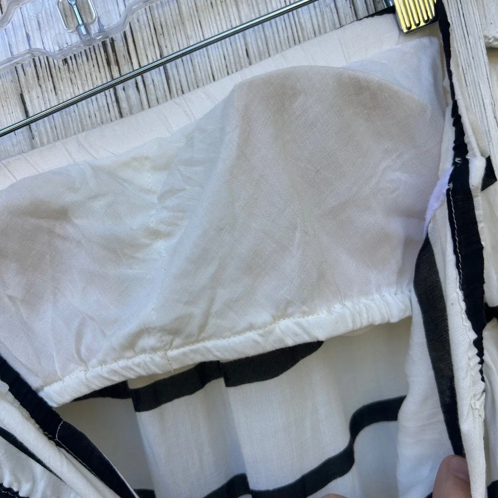 VIX PAULA HERMANNY Odette Band Long‎ Dress Black White Stripe Strapless Maxi S